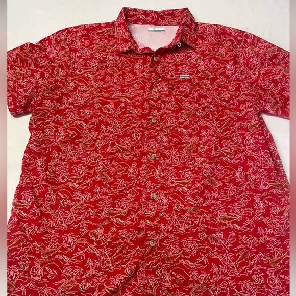 Columbia Other - Columbia PFG Camp Shirt Men’s Sz Large Red Fish Print Vented Short Sleeve